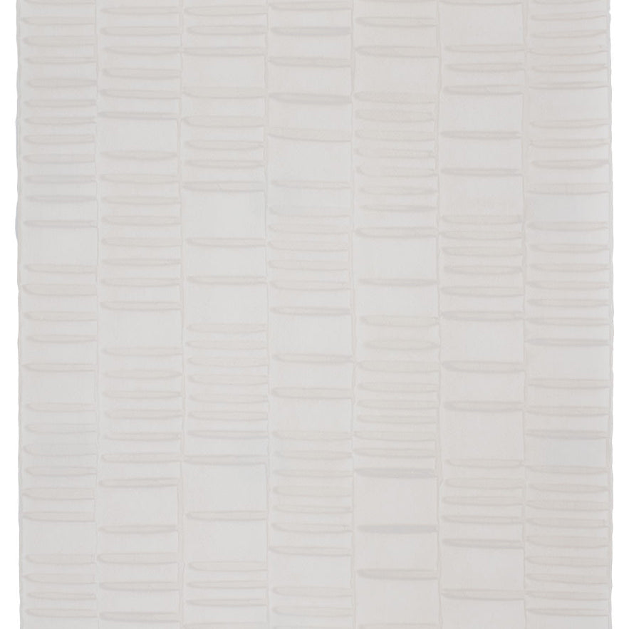 Sheet of hand-painted wallpaper with an undulating ribbon pattern in ivory.