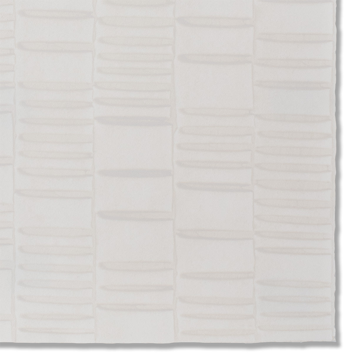 Detail of a hand-painted wallpaper swatch with an undulating ribbon pattern in ivory.