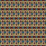 Wallpaper with geometric stained glass pattern pattern with red, turquoise, pink and green. 