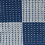 Indoor-Outdoor rug in a graphic checkerboard in white and blue.