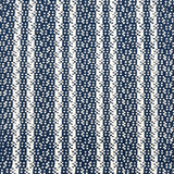 Indoor-Outdoor rug in a woven stripe in white and blue. 