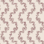 Fabric with stripe pattern of stylized dark wine purple leaves on a beige background