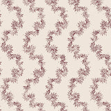 Fabric with stripe pattern of stylized dark wine purple leaves on a beige background