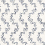 Wallpaper with stripe pattern of stylized dark blue leaves on a cream background