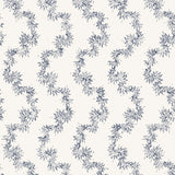 Wallpaper with stripe pattern of stylized dark blue leaves on a cream background