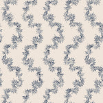 Wallpaper with stripe pattern of stylized dark blue leaves on a cream background
