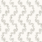 Wallpaper with stripe pattern of stylized grey leaves on a cream background
