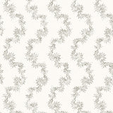 Wallpaper with stripe pattern of stylized grey leaves on a cream background