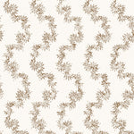 Wallpaper with stripe pattern of stylized dark brown leaves on a cream background
