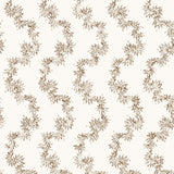 Wallpaper with stripe pattern of stylized dark brown leaves on a cream background