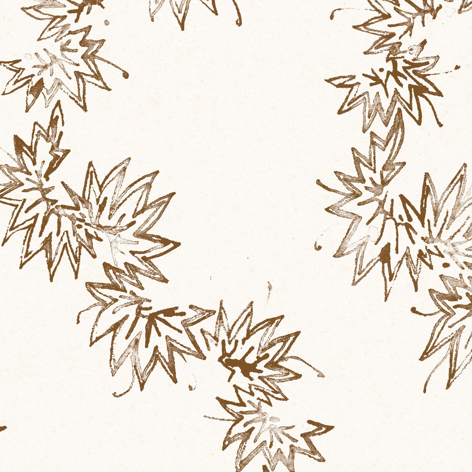 Detail of wallpaper with stripe pattern of stylized dark brown leaves on a cream background