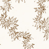 Detail of wallpaper with stripe pattern of stylized dark brown leaves on a cream background