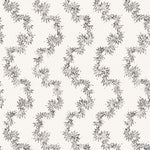 Wallpaper with stripe pattern of stylized ink black leaves on a cream background