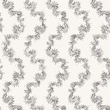Wallpaper with stripe pattern of stylized ink black leaves on a cream background