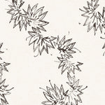 Detail of wallpaper with stripe pattern of stylized ink black leaves on a cream background