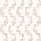 Wallpaper with stripe pattern of stylized pink leaves on a cream background