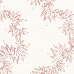 Detail of wallpaper with stripe pattern of stylized pink leaves on a cream background