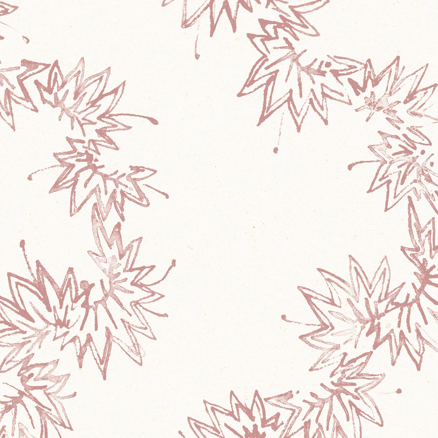 Detail of wallpaper with stripe pattern of stylized pink leaves on a cream background