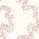 Detail of wallpaper with stripe pattern of stylized pink leaves on a cream background