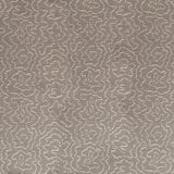 Detail of fabric in a minimalist wood grain print in cream on a gray field.