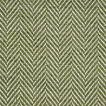 Handwoven rug in herringbone pattern in green and white. 