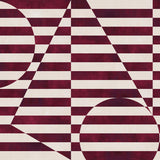 Trompe l'oeil stripe pattern with geometric shapes in cream and burgundy. 