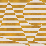 Trompe l'oeil stripe pattern with geometric shapes in cream and ochre.