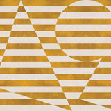 Trompe l'oeil stripe pattern with geometric shapes in cream and ochre.