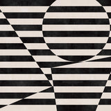 Trompe l'oeil stripe pattern with geometric shapes in cream and black.