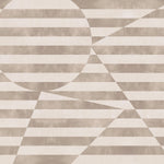 Trompe l'oeil stripe pattern with geometric shapes in cream and taupe.