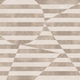 Trompe l'oeil stripe pattern with geometric shapes in cream and taupe.