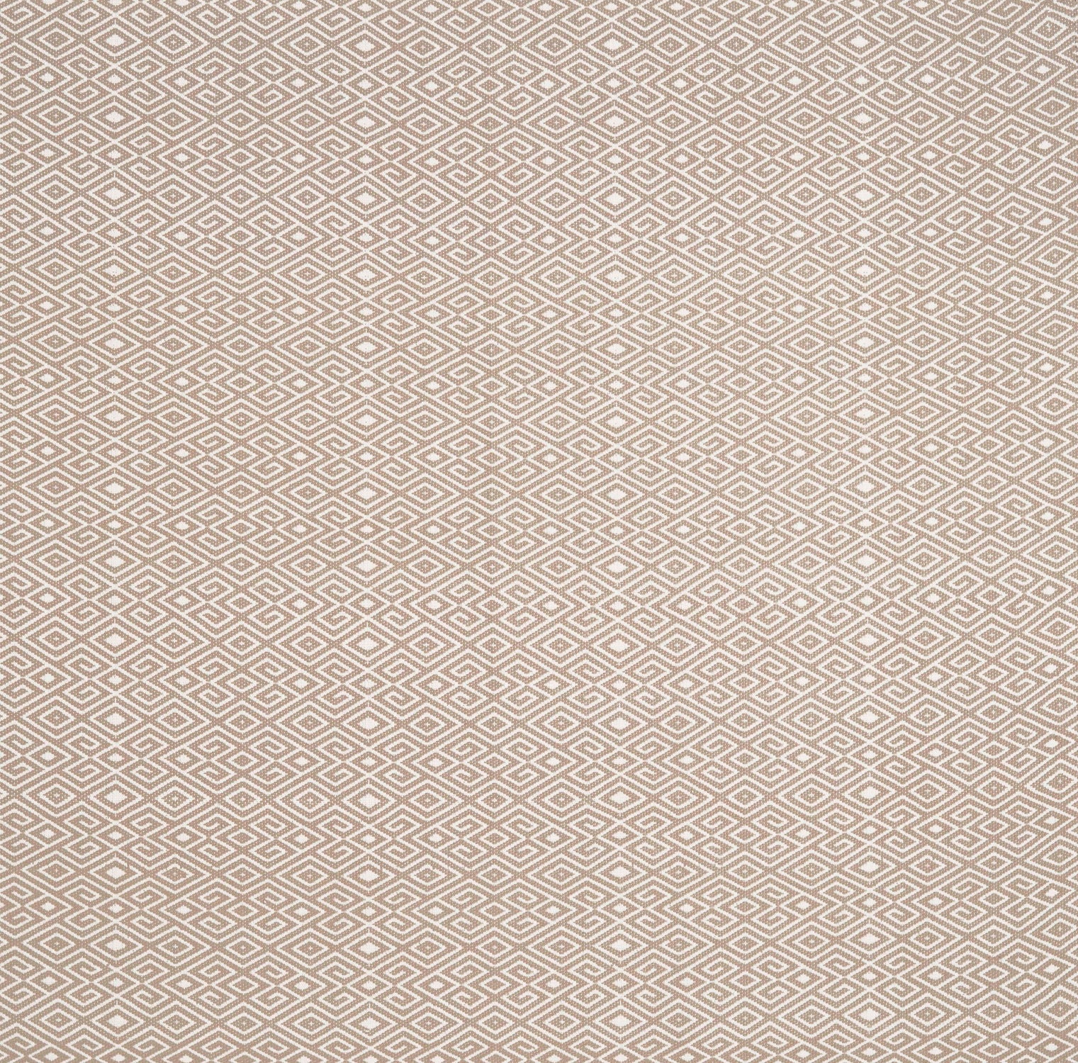 Patterned fabric swatch with a geometric diamond design in beige tones