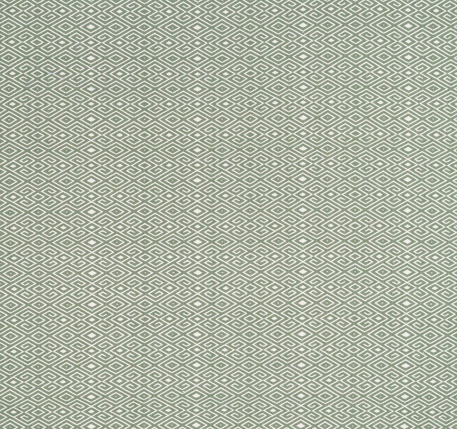 Patterned fabric swatch with a geometric diamond design in green.