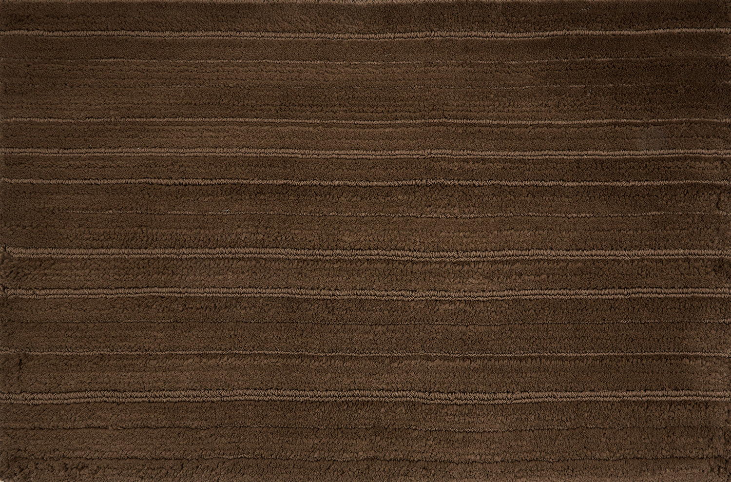 Broadloom carpet with ribbed and cut pile stripe in dark brown.