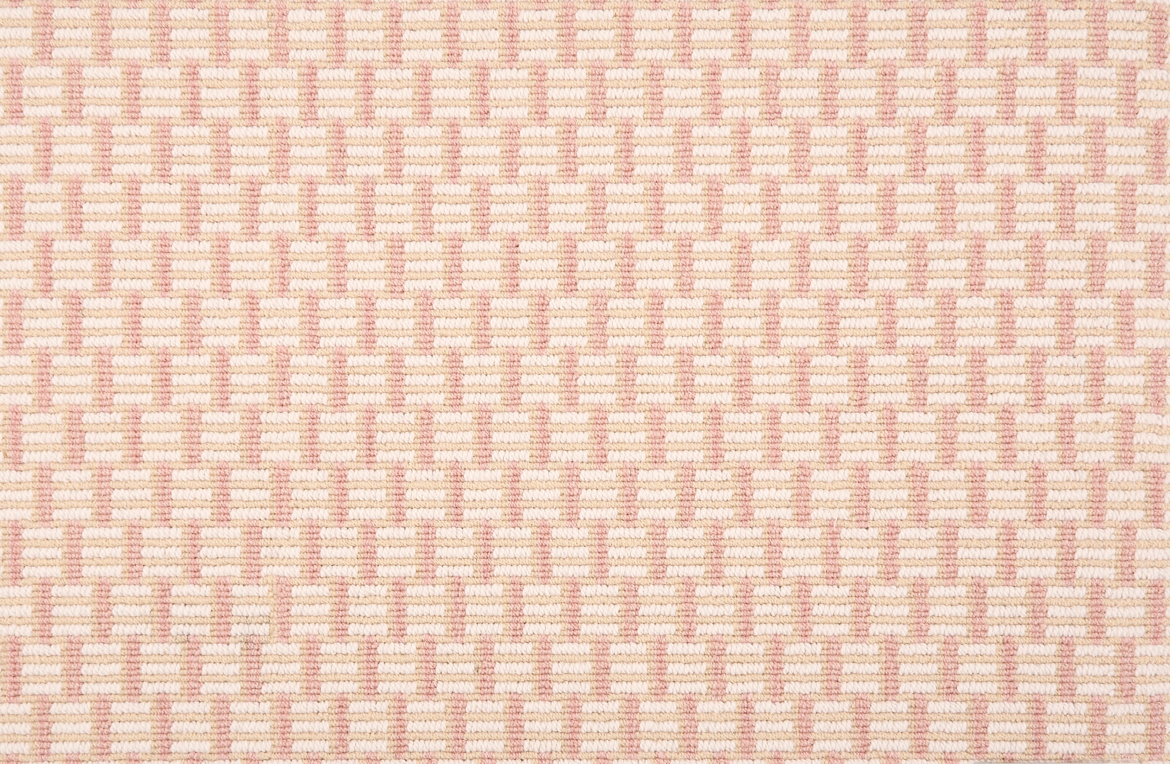 Broadloom carpet in a small striped check in light pink.