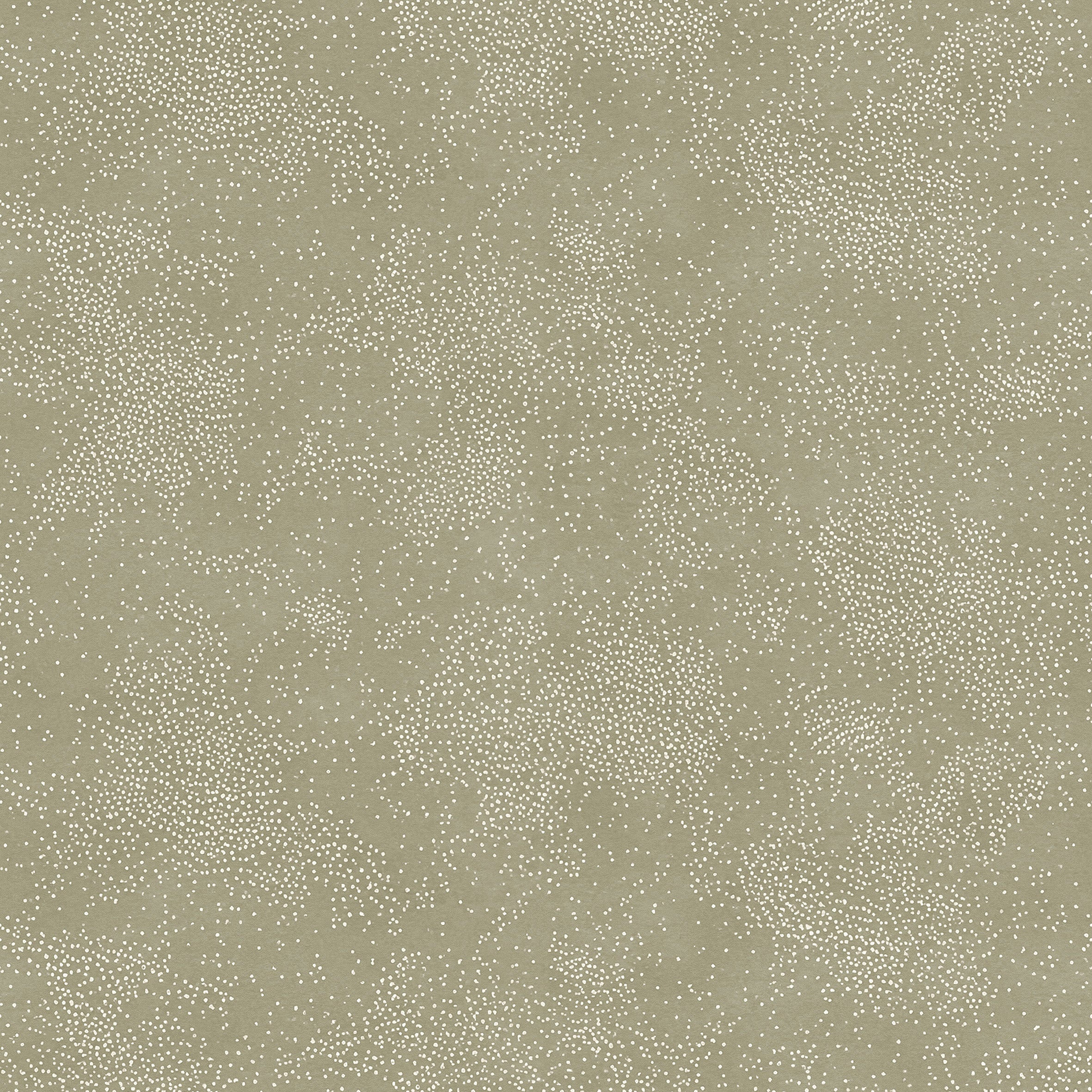Detail of printed wallpaper with a white celestial dotted pattern on a muted sage green background. 
