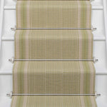 Striped flatweave runner in sage on white staircase 
