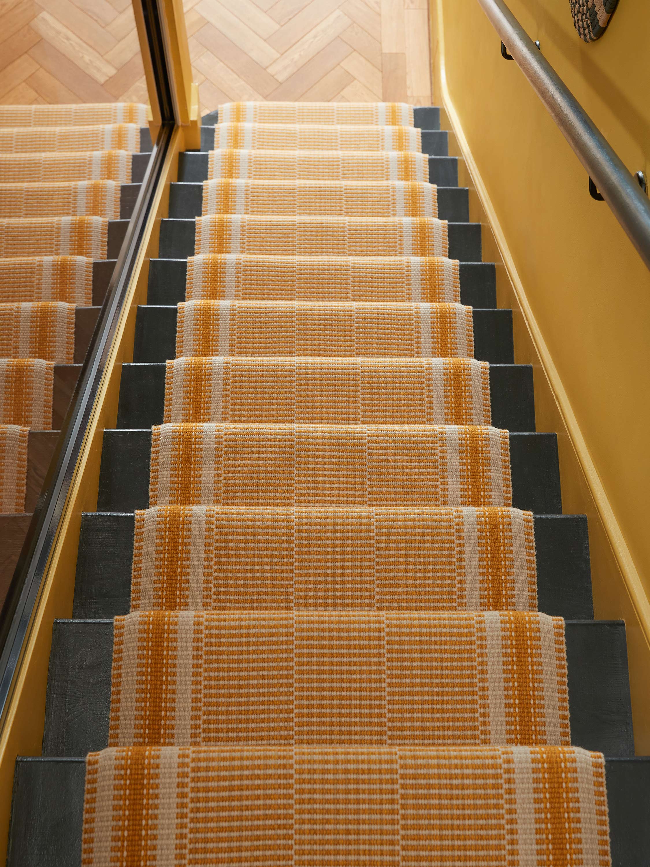 Striped flatweave runner in orange and blue 