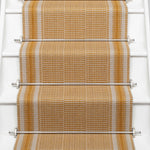 Striped flatweave runner in orange on white staircase 