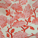 Close-up of red floral pattern on white fabric