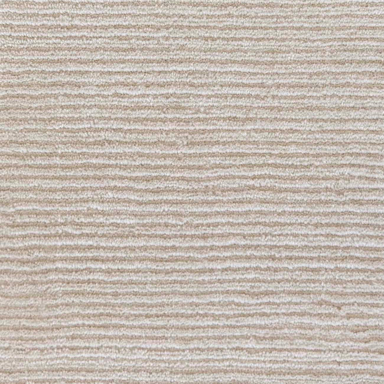 Close up of broadloom carpet with solid cut pile ribbed stripe in beige. 