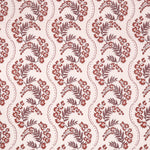 Floral pattern with scrolling stripes in purple and rust. 