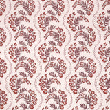 Floral pattern with scrolling stripes in purple and rust. 