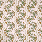 Floral pattern with scrolling stripes in green and yellow.