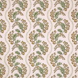 Floral pattern with scrolling stripes in green and yellow.