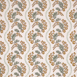 Floral pattern with scrolling stripes in green and yellow. 