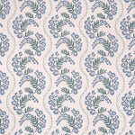 Floral pattern with scrolling stripes in shades of blue. 