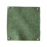 Pinned swatch of woven fabric in green and teal.