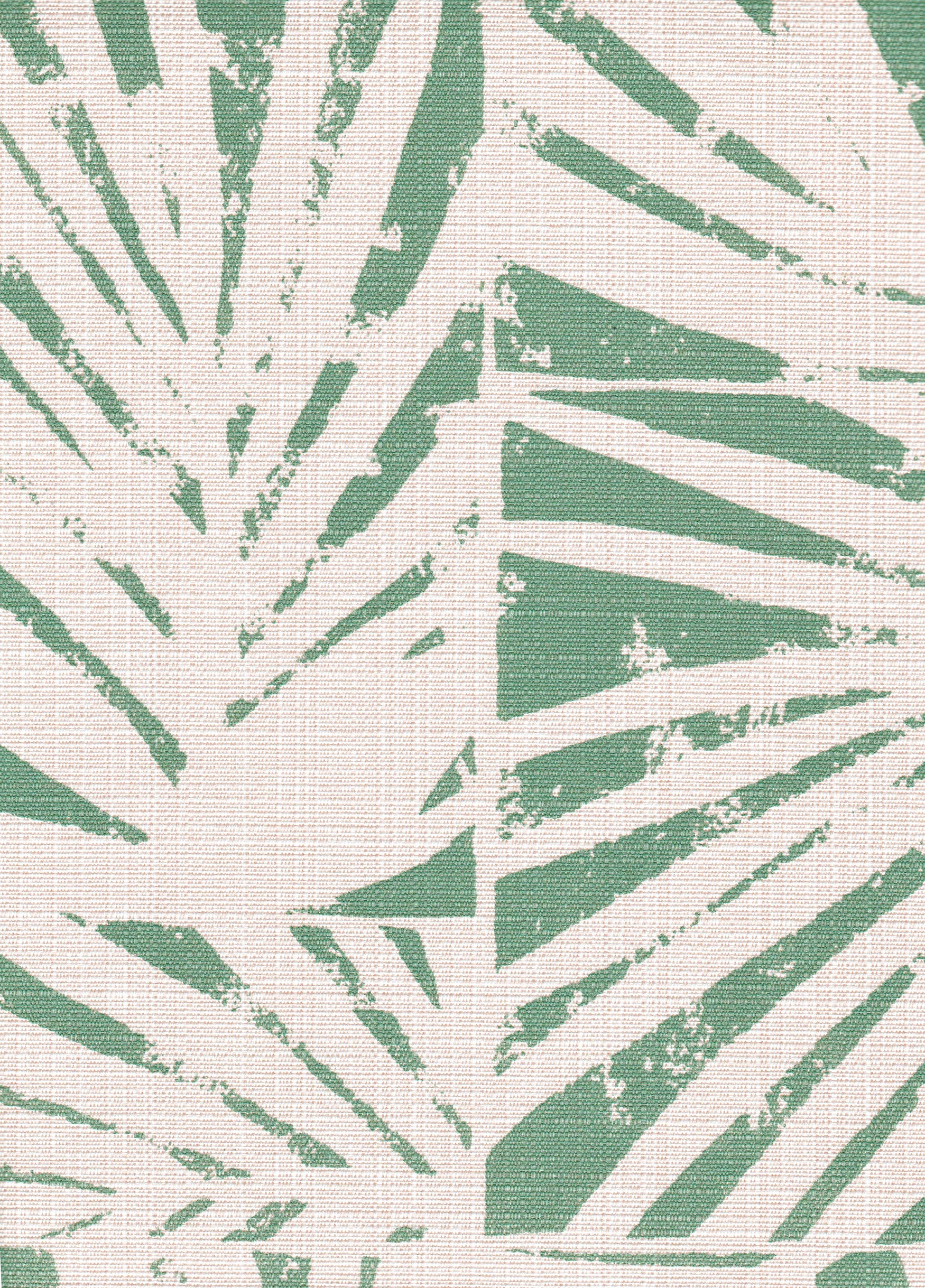 Detail of fabric in a botanical grid print in turquoise on a white field.