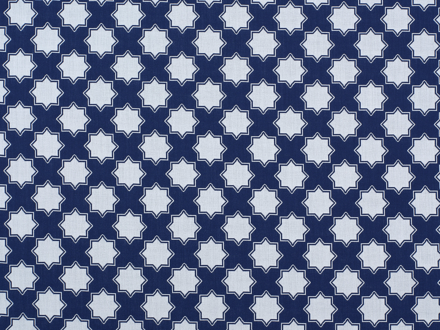 Moroccan star performance fabric in blue and white. 